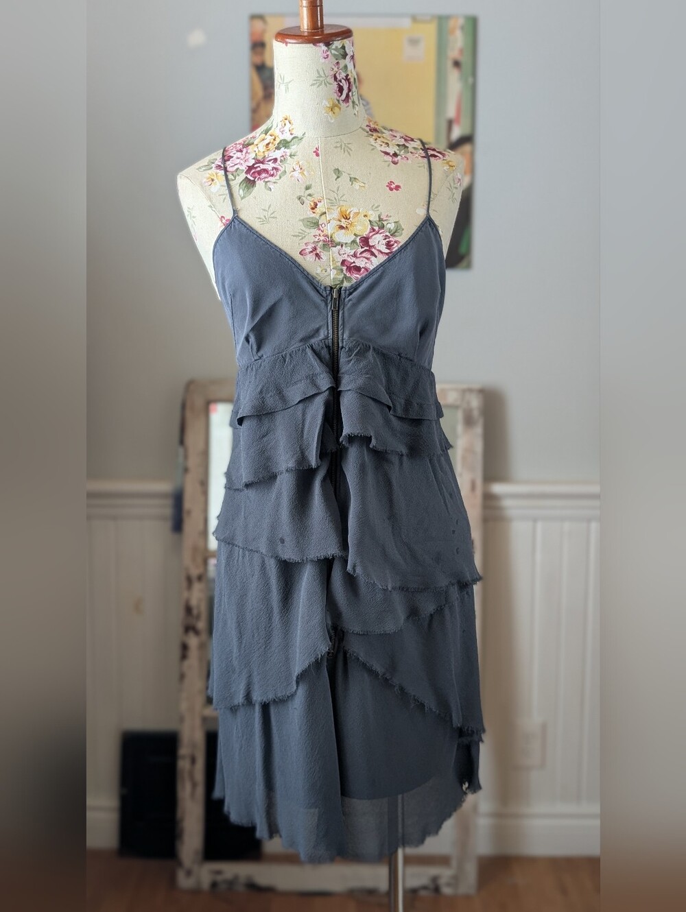 Wilfred Sleeveless  Tiered Ruffle SILK  Dress in Slate Blue